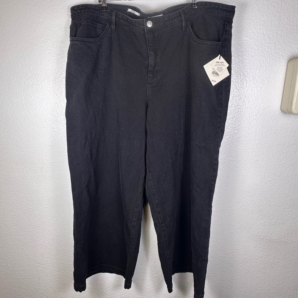 Ava & Viv Womens Plus Size 26W Wide Leg High Rise No-Gap Waist Jeans Black NWT